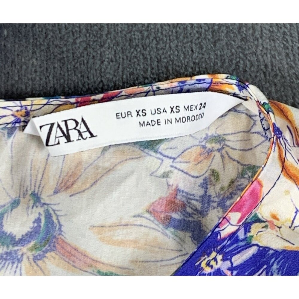 Zara Vibrant Floral Peplum Pullover Tunic Top Vintage Throwback Blouse Size XS - Picture 3 of 5